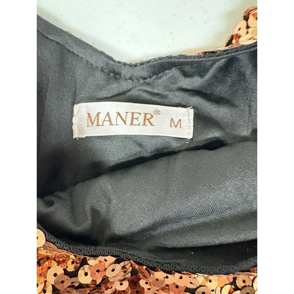 Ombre Sequin Bodycon M Dress V-Neck Cap Sleeve Copper Bronze Black Cocktail Midi - Picture 10 of 10